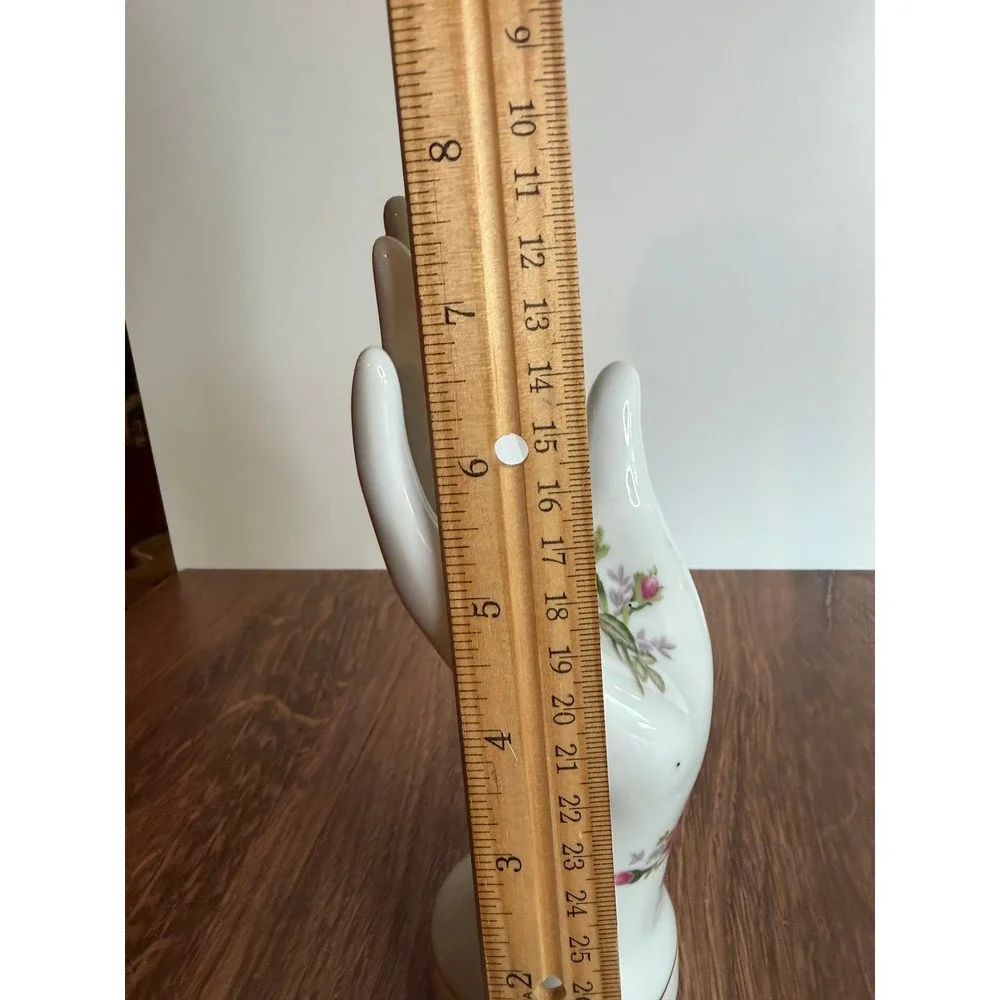 Vintage Porcelain Floral Hand Ring Holder Jewelry Display Rose Gold Trim